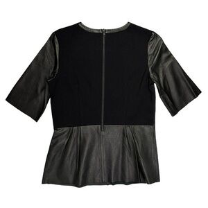 TROUVE ✘ Leather Shell Peplum Top Pleated Half Sleeve Cropped Zip Stretch Black